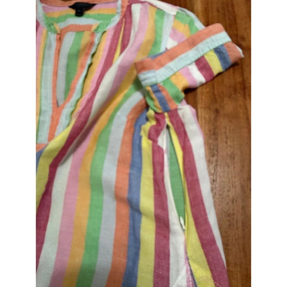 J Crew Womens Multicolor Cotton Linen Striped Rainbow Shirt Dress Medium Coastal